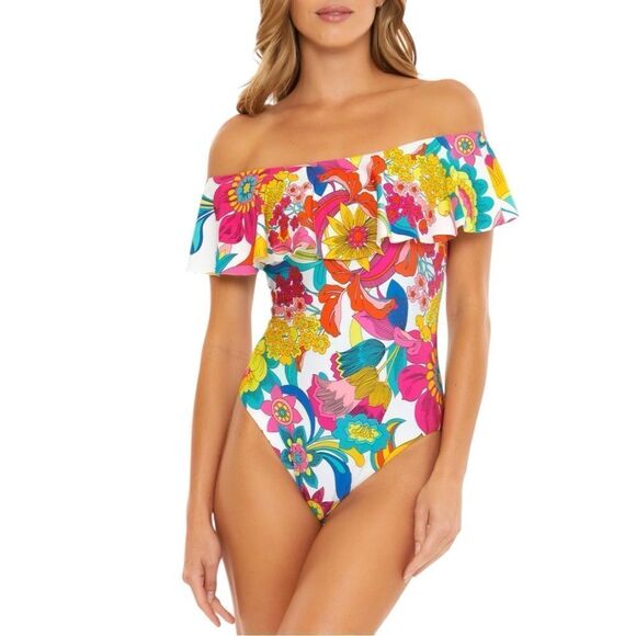Trina Turk Fontaine Ruffle Bandeau One Piece Swim Size 4 NWT - Picture 1 of 2